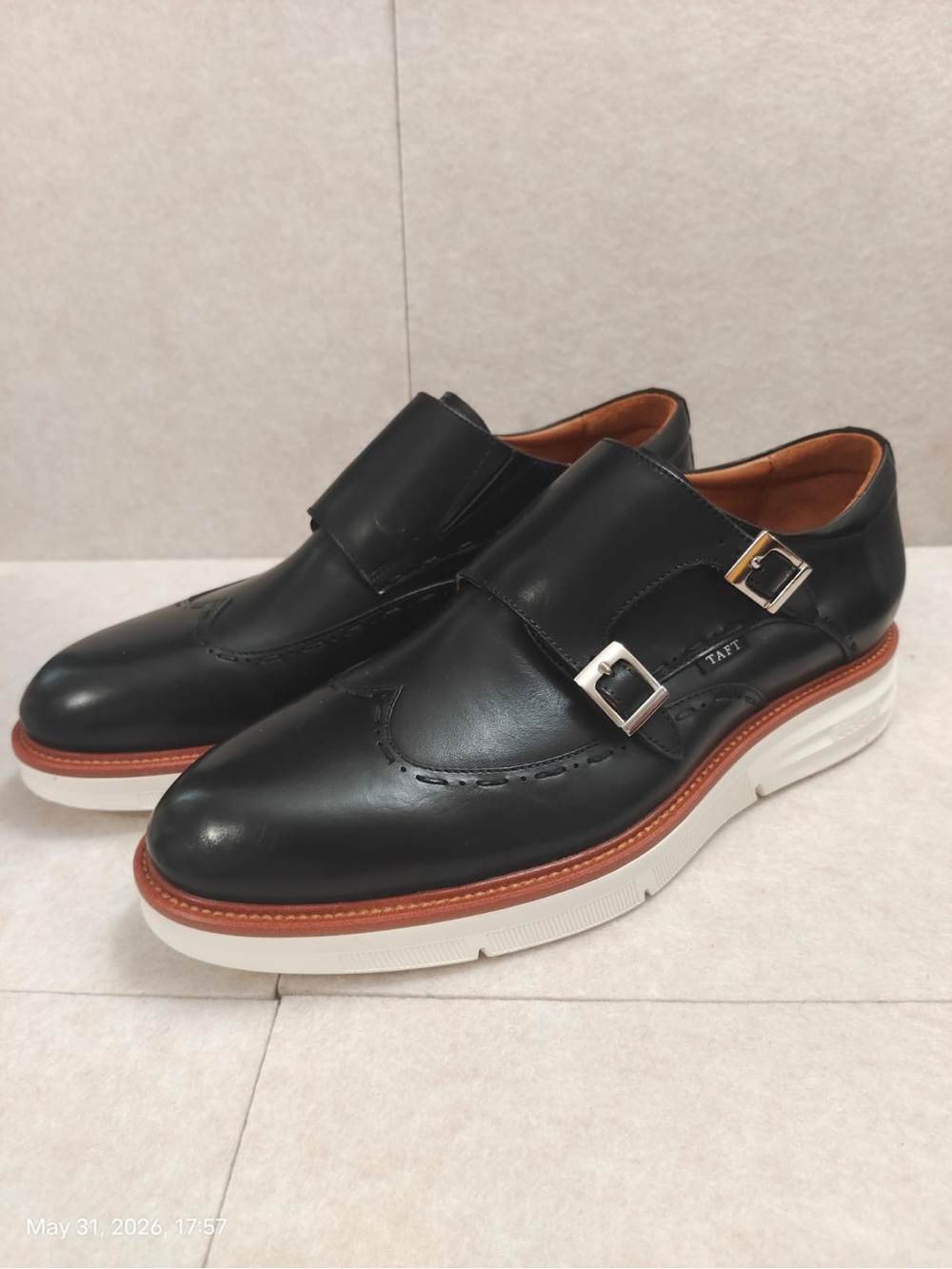 NWOB TAFT Leather Double Monk Strap Shoe Model 105 Leather Dress Shoe Men's 8.5